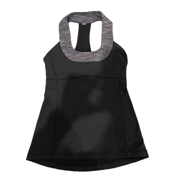 Lululemon Black & Grey Power Up Scoop Neck Racerback Tank Top Women's Size 8 - Picture 1 of 3